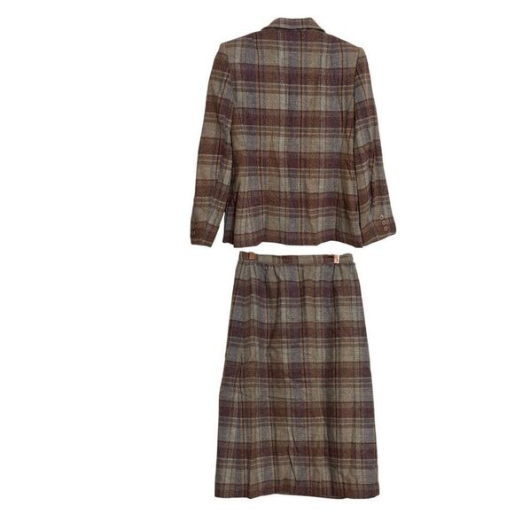 Vintage Country Suburbans Plaid Wool Blend Blazer And Skirt Set Brown Size S - Picture 12 of 12